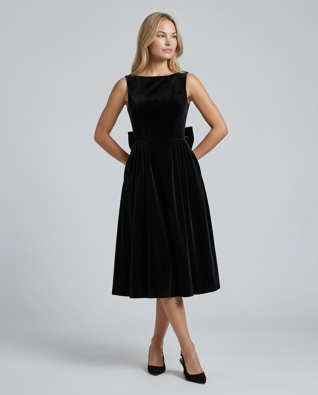 Vivienne | Midi Dress with Open Back and Bow Detail