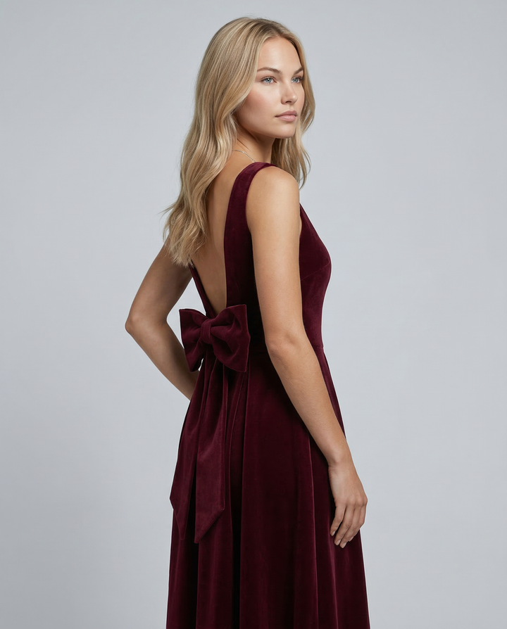 Vivienne | Midi Dress with Open Back and Bow Detail