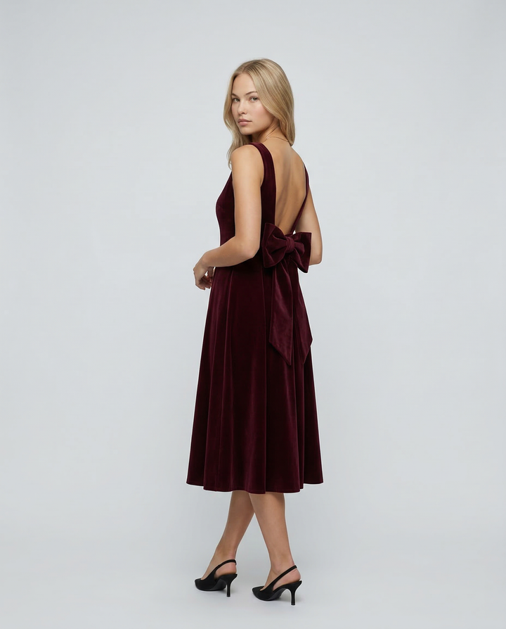 Vivienne | Midi Dress with Open Back and Bow Detail