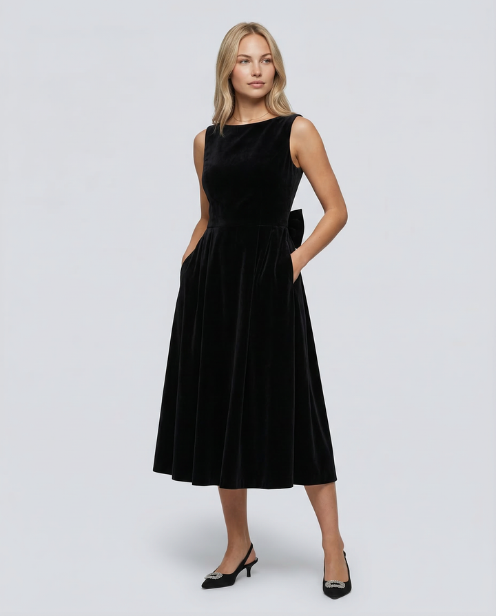 Vivienne | Midi Dress with Open Back and Bow Detail
