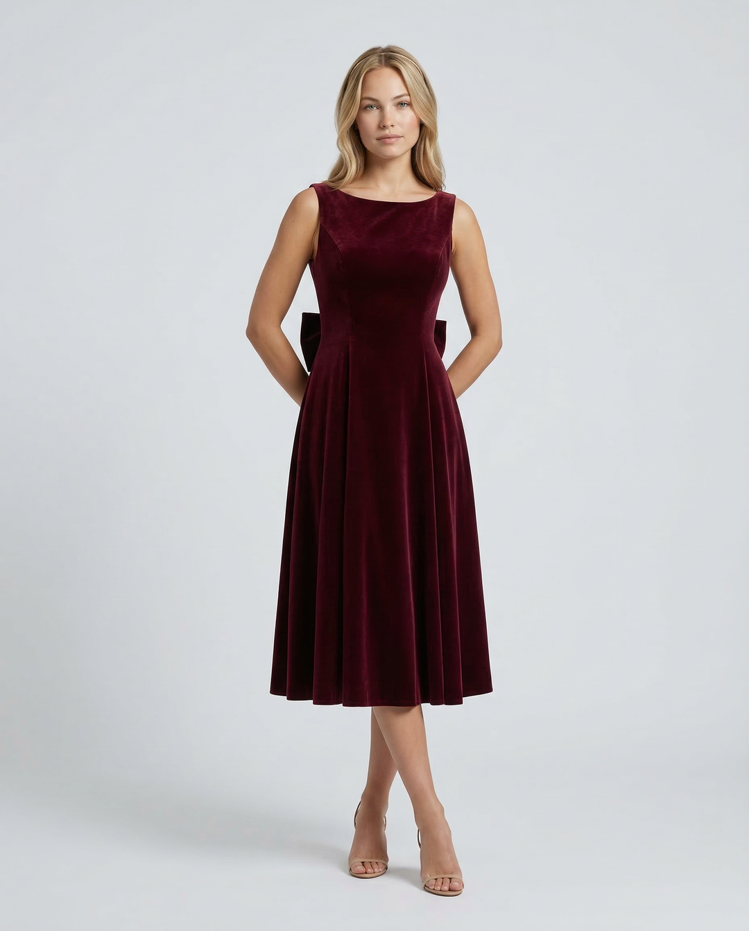 Vivienne | Midi Dress with Open Back and Bow Detail