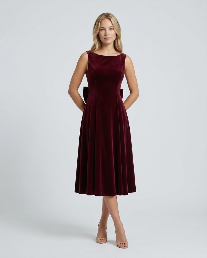 Vivienne | Midi Dress with Open Back and Bow Detail
