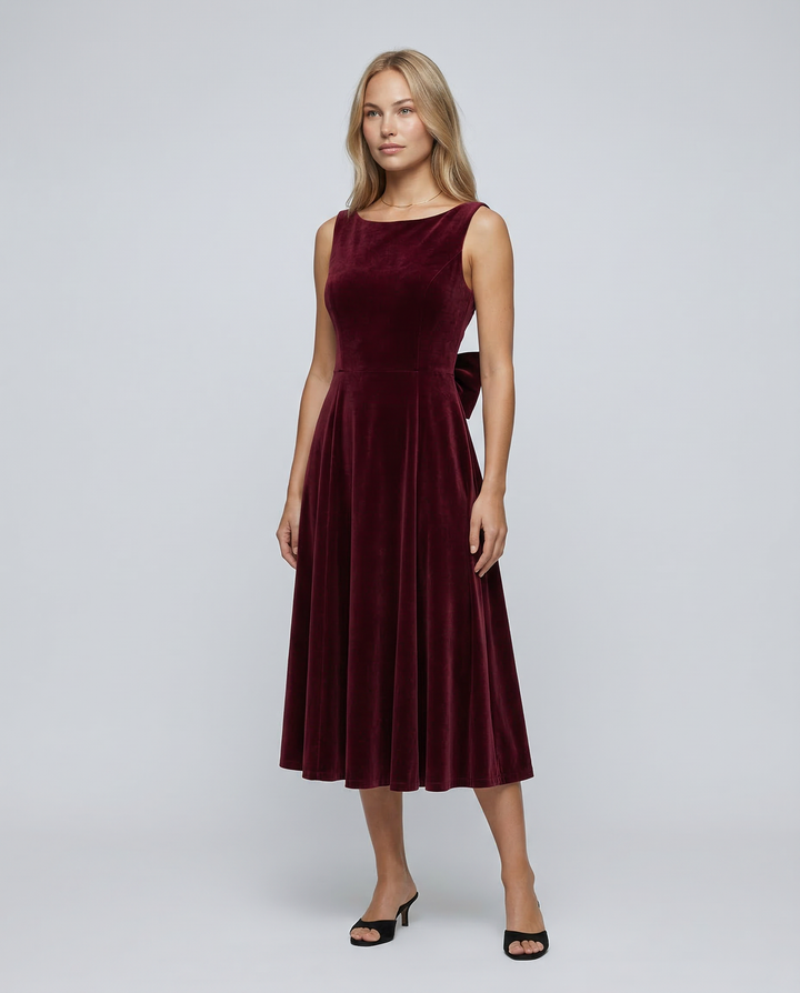 Vivienne | Midi Dress with Open Back and Bow Detail