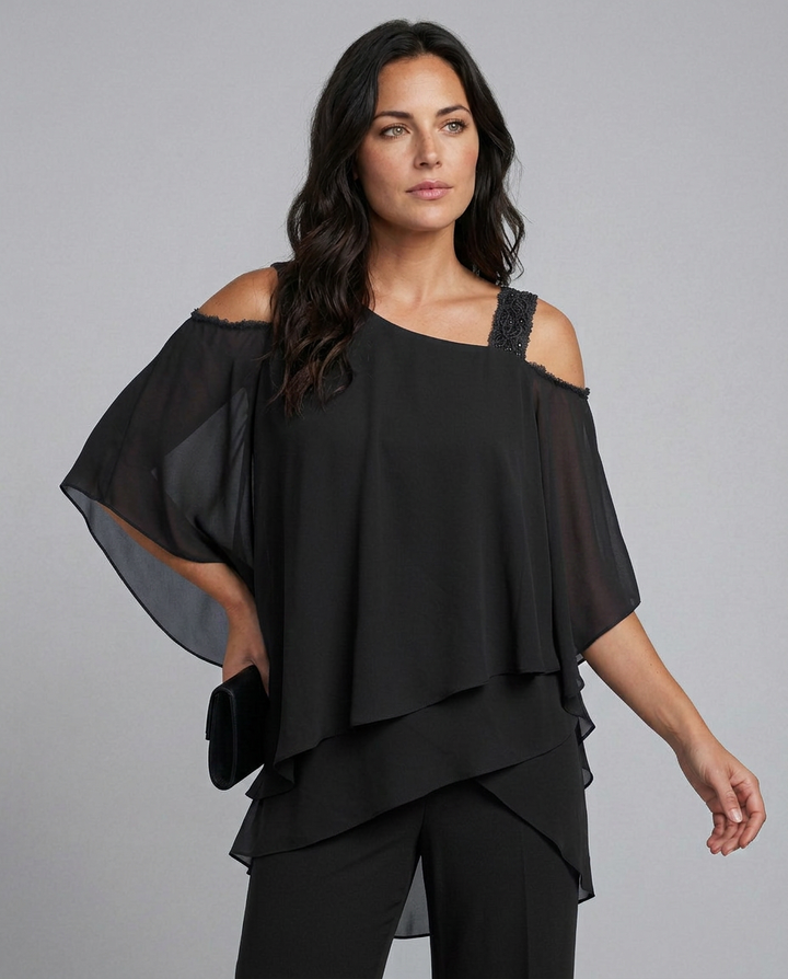Celeste | Two-Piece Cold Shoulder Jumpsuit with Straight-Leg Trousers