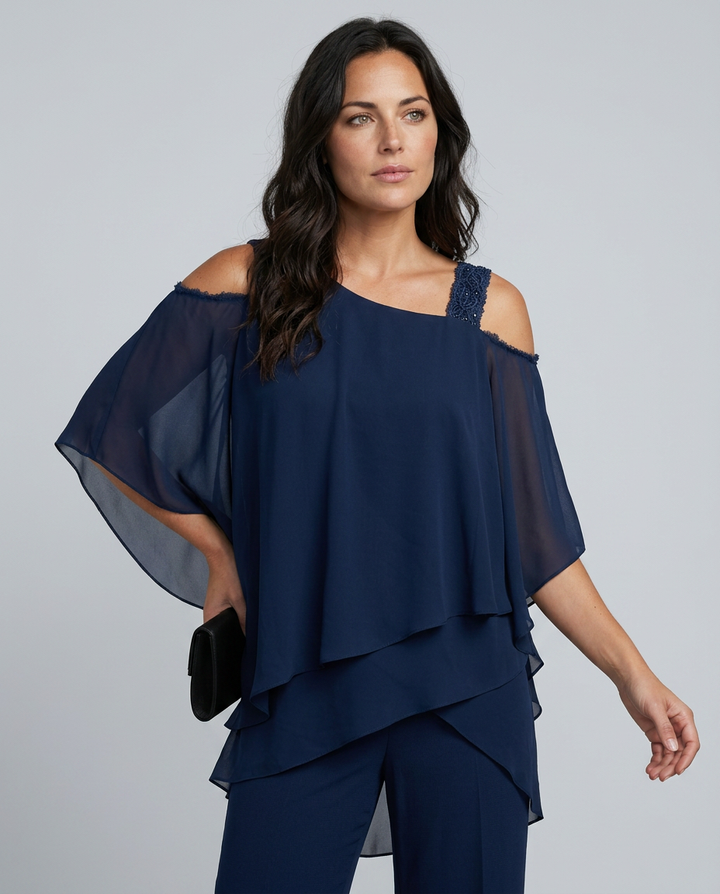 Celeste | Two-Piece Cold Shoulder Jumpsuit with Straight-Leg Trousers