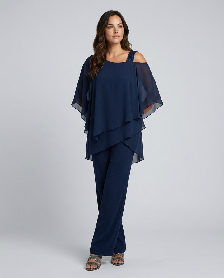 Celeste | Two-Piece Cold Shoulder Jumpsuit with Straight-Leg Trousers