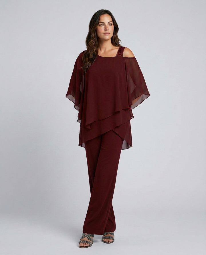 Celeste | Two-Piece Cold Shoulder Jumpsuit with Straight-Leg Trousers