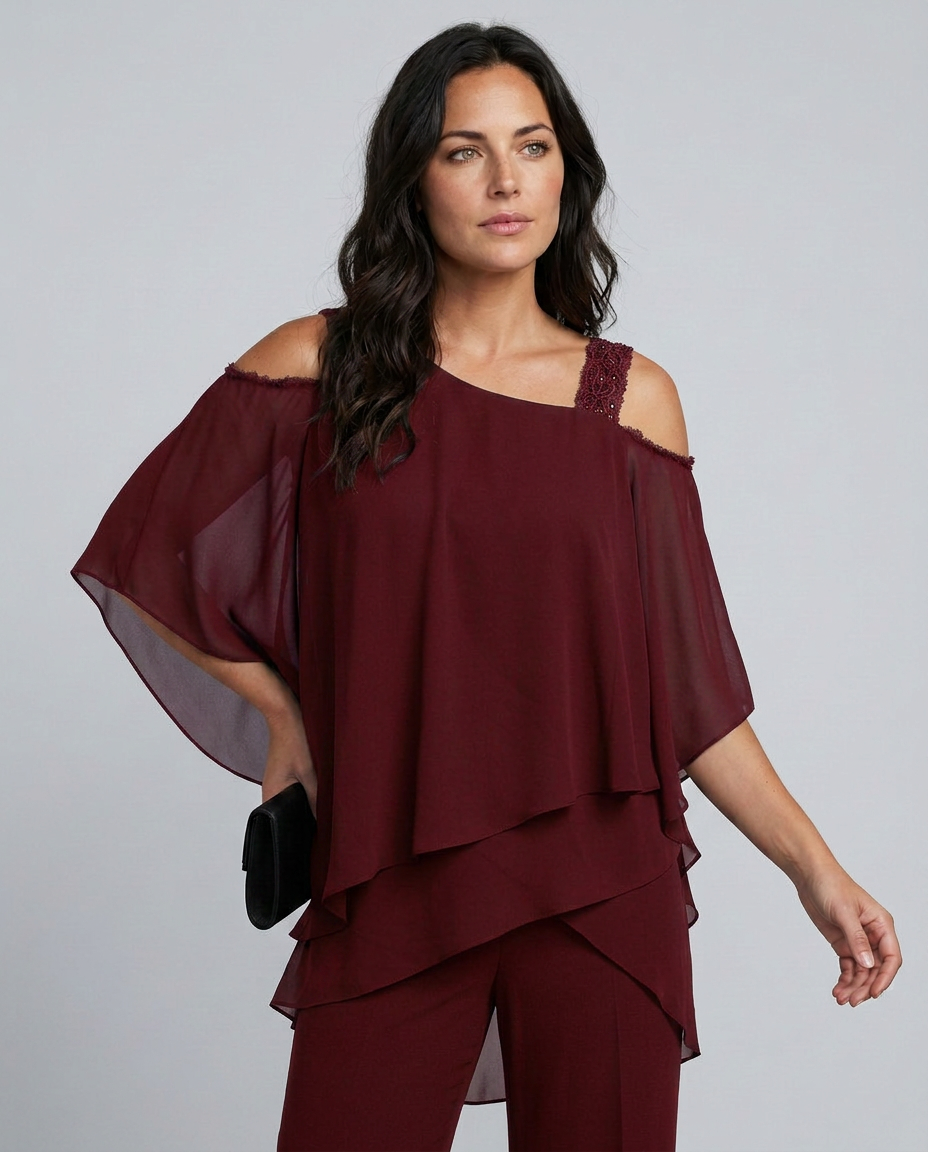 Celeste | Two-Piece Cold Shoulder Jumpsuit with Straight-Leg Trousers