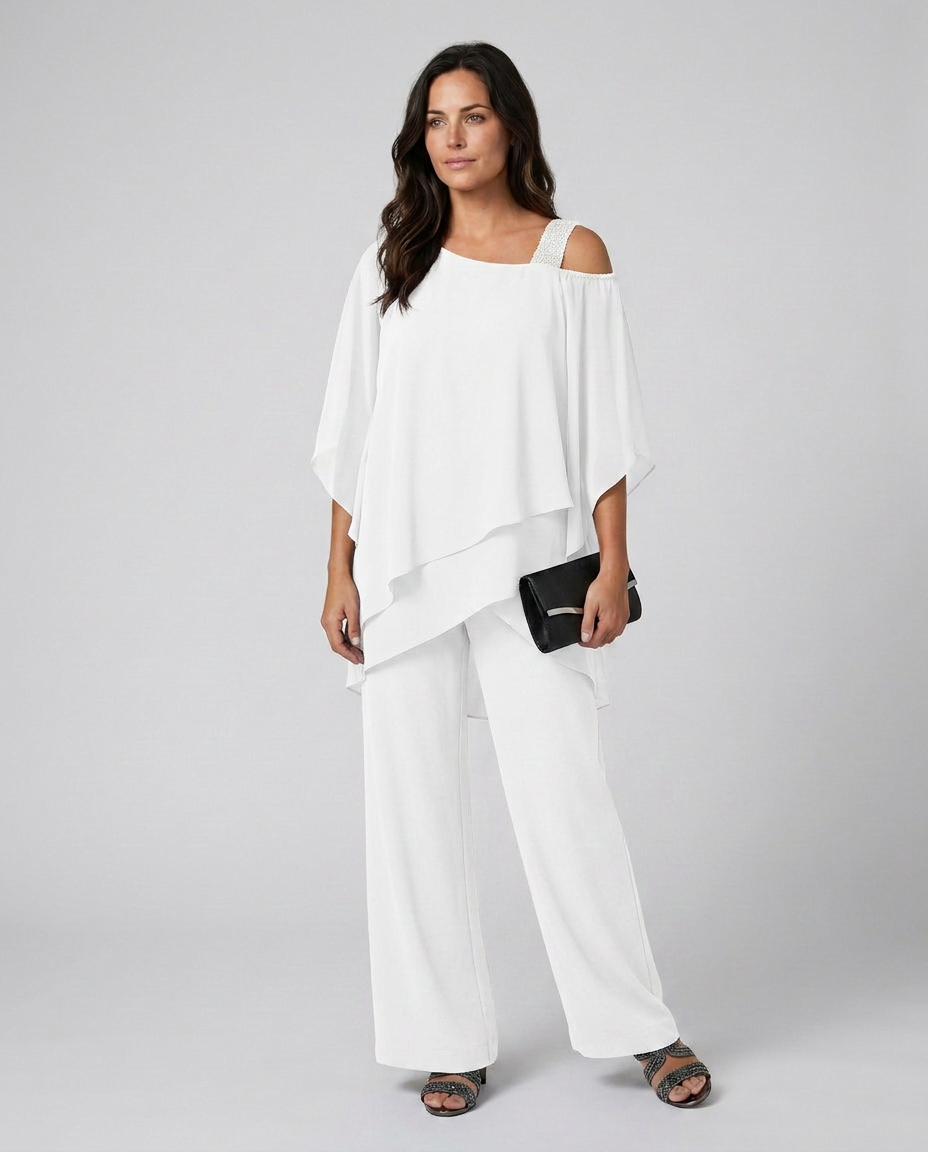 Celeste | Two-Piece Cold Shoulder Jumpsuit with Straight-Leg Trousers