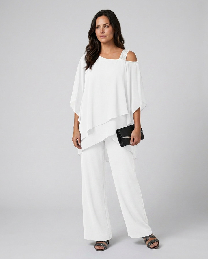 Celeste | Two-Piece Cold Shoulder Jumpsuit with Straight-Leg Trousers