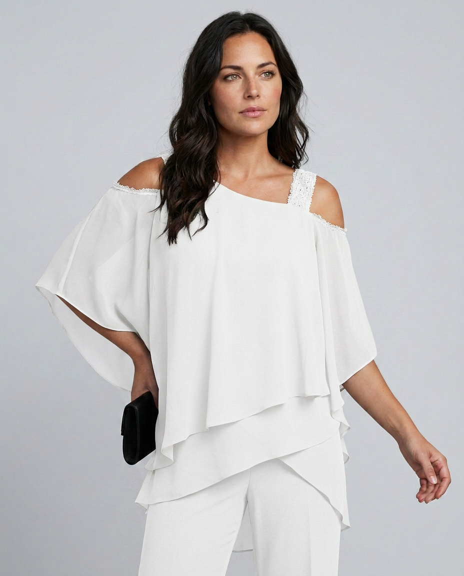Celeste | Two-Piece Cold Shoulder Jumpsuit with Straight-Leg Trousers
