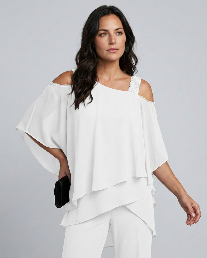 Celeste | Two-Piece Cold Shoulder Jumpsuit with Straight-Leg Trousers