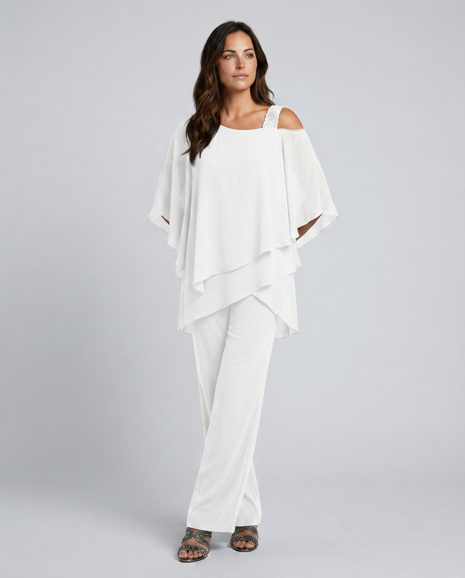 Celeste | Two-Piece Cold Shoulder Jumpsuit with Straight-Leg Trousers