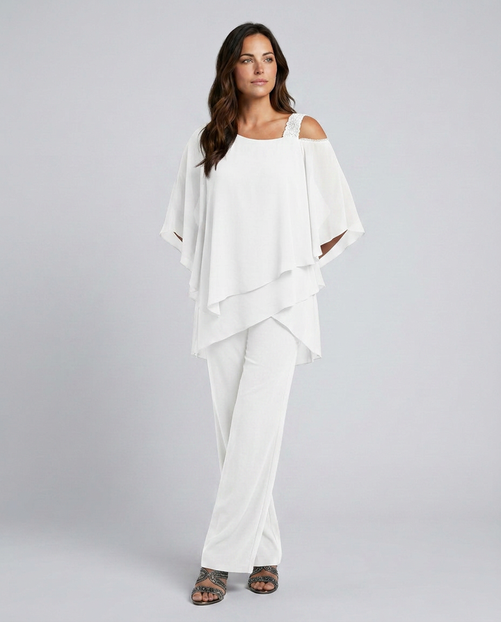 Celeste | Two-Piece Cold Shoulder Jumpsuit with Straight-Leg Trousers