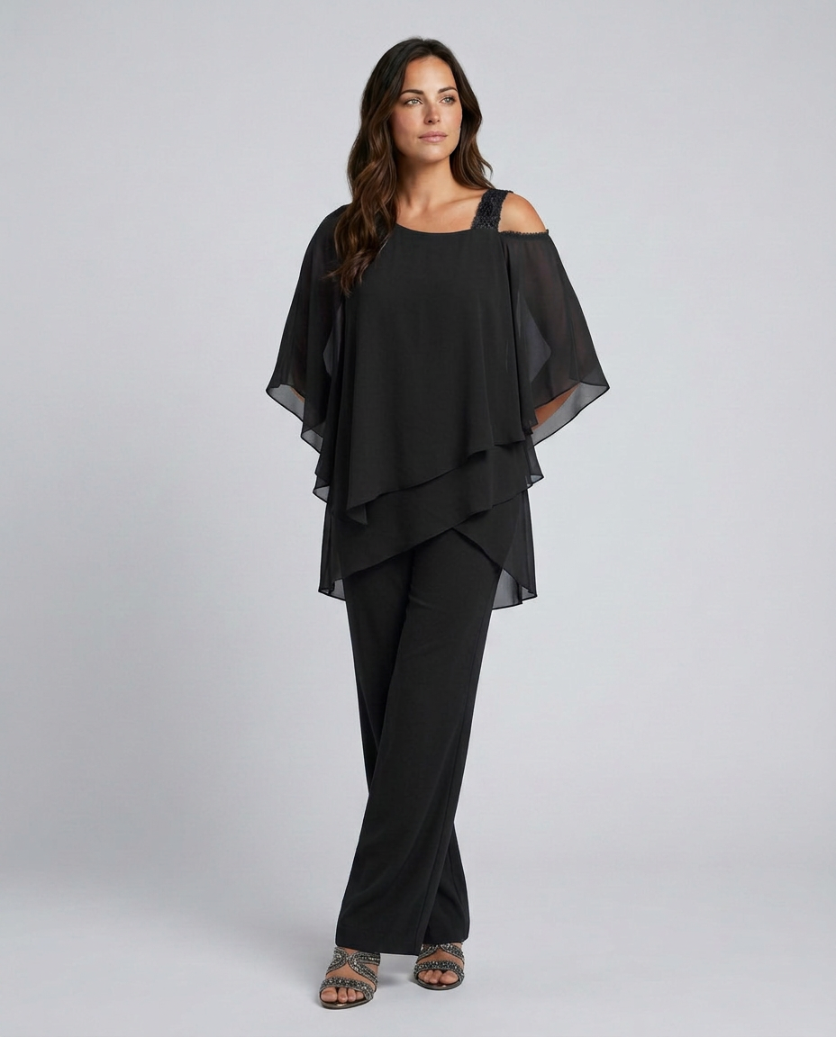 Celeste | Two-Piece Cold Shoulder Jumpsuit with Straight-Leg Trousers