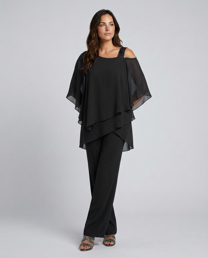 Celeste | Two-Piece Cold Shoulder Jumpsuit with Straight-Leg Trousers