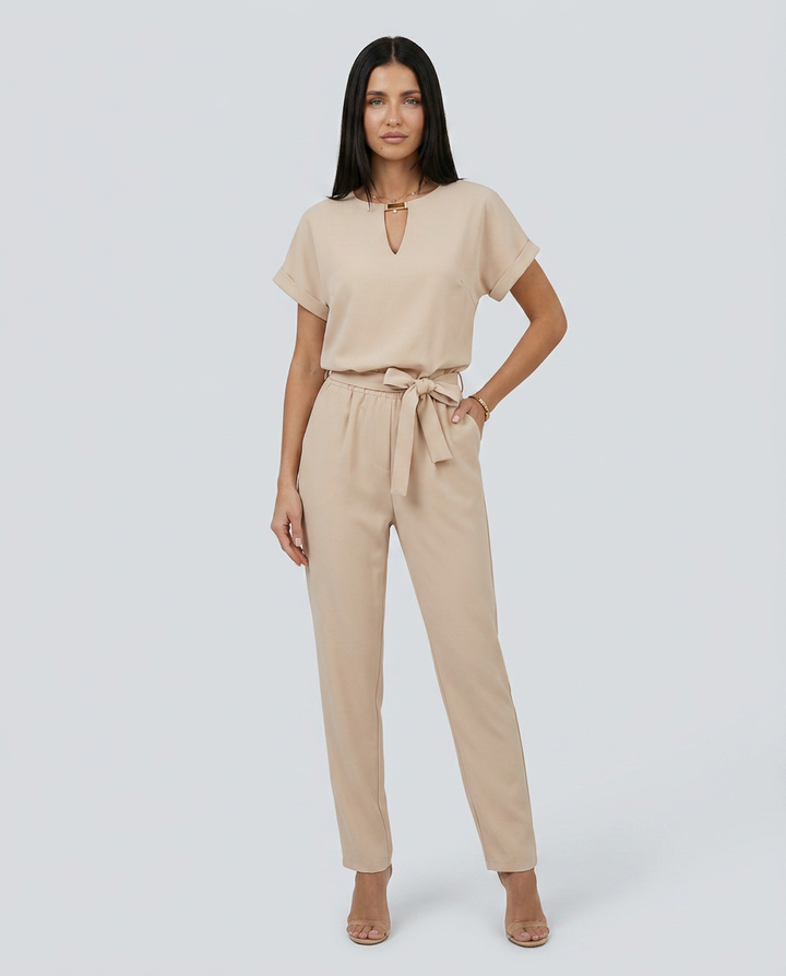 Emma | Belted Jumpsuit with Keyhole Neckline