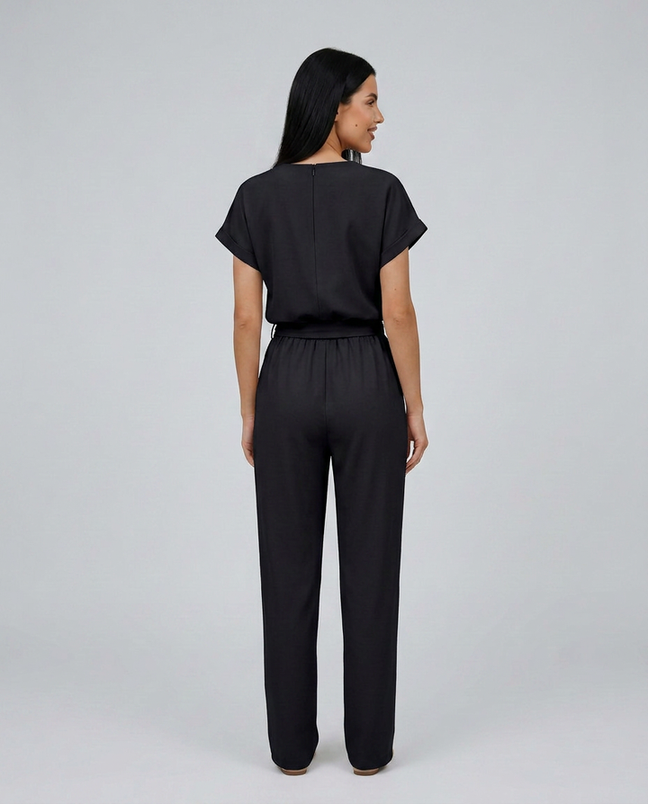 Emma | Belted Jumpsuit with Keyhole Neckline