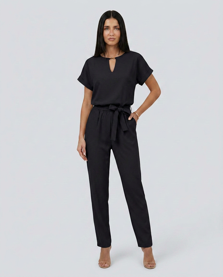 Emma | Belted Jumpsuit with Keyhole Neckline