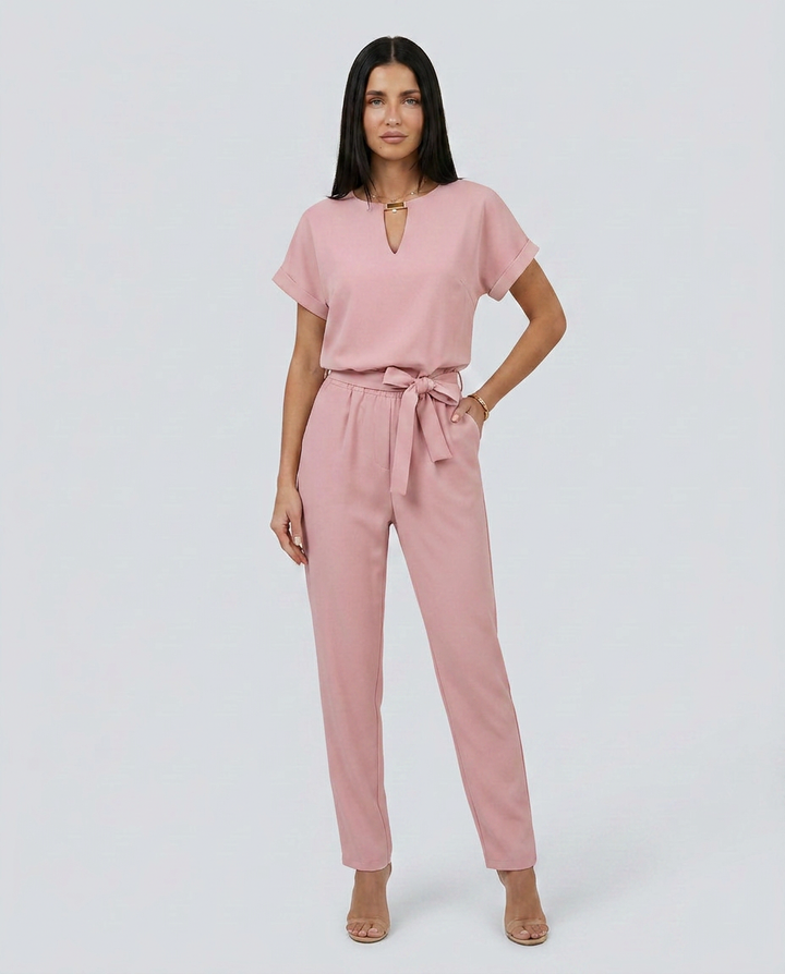 Emma | Belted Jumpsuit with Keyhole Neckline