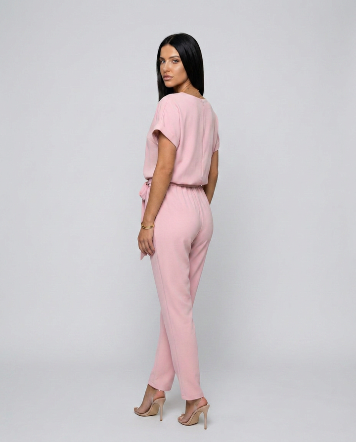 Emma | Belted Jumpsuit with Keyhole Neckline