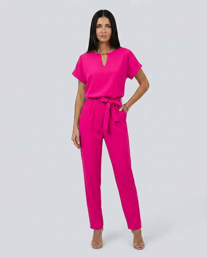 Emma | Belted Jumpsuit with Keyhole Neckline