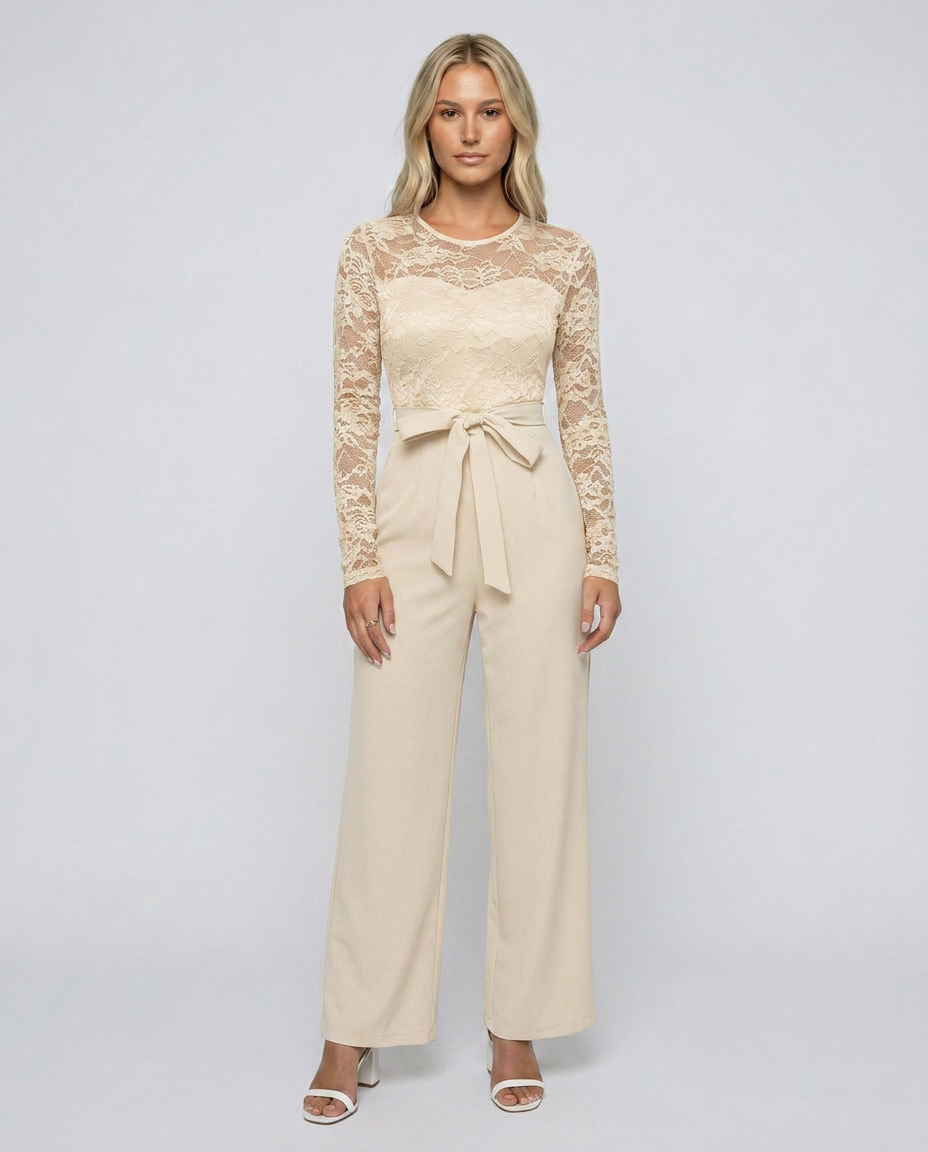 Rhea | Lace Jumpsuit with Adjustable Waist Belt