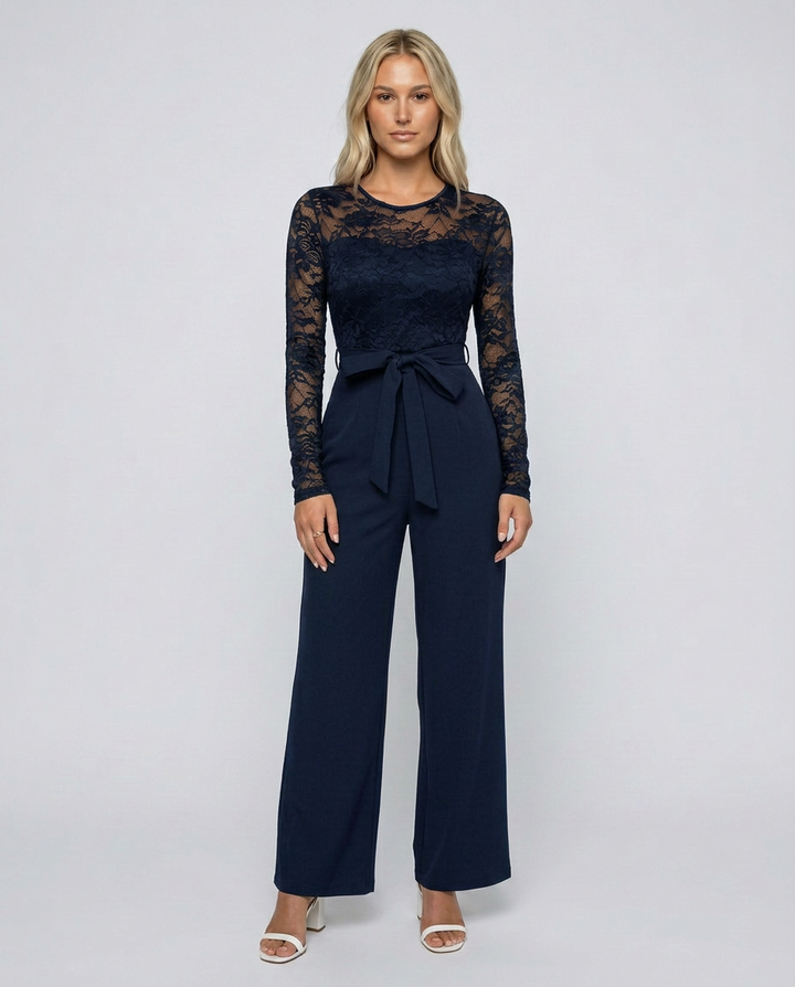 Rhea | Lace Jumpsuit with Adjustable Waist Belt