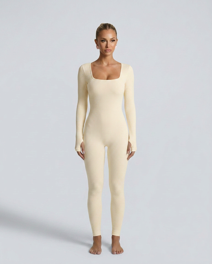 Gina | Ribbed Fitted Jumpsuit with Long Sleeves