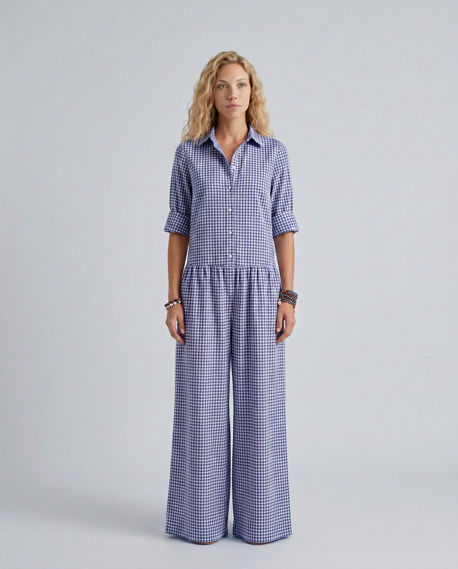 Lizzie | Gingham Jumpsuit with Wide-Leg Silhouette