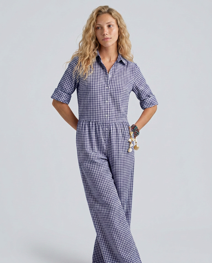 Lizzie | Gingham Jumpsuit with Wide-Leg Silhouette