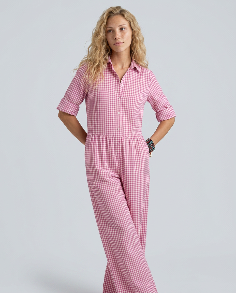 Lizzie | Gingham Jumpsuit with Wide-Leg Silhouette