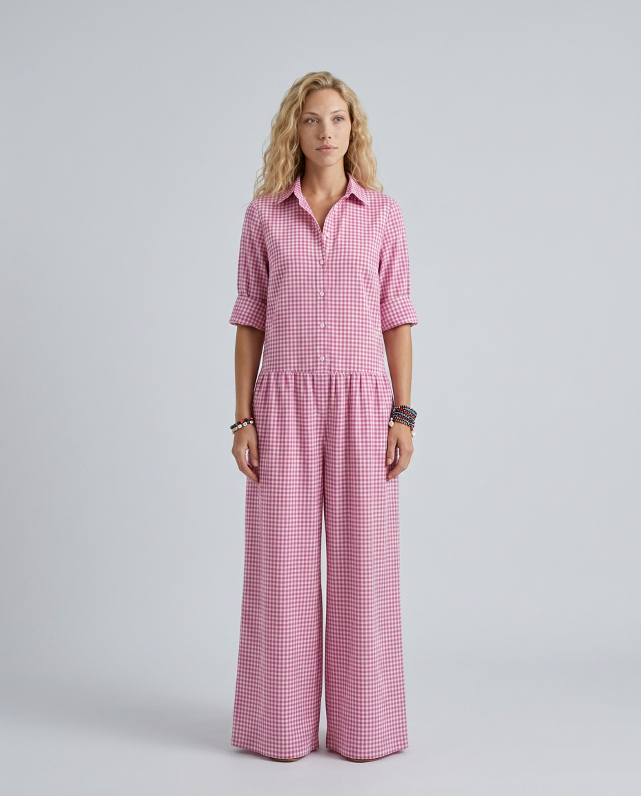 Lizzie | Gingham Jumpsuit with Wide-Leg Silhouette