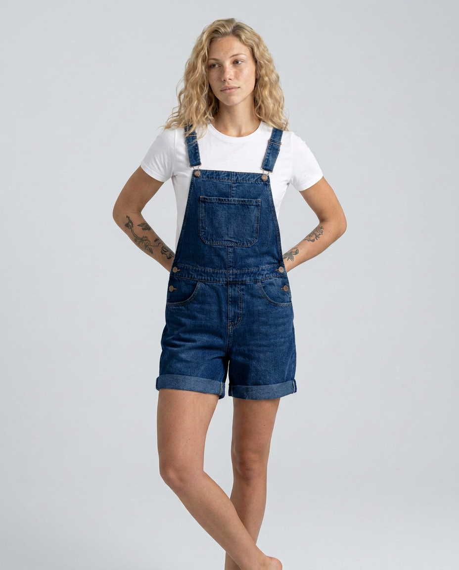 Ester | Denim Short Overalls with Adjustable Straps