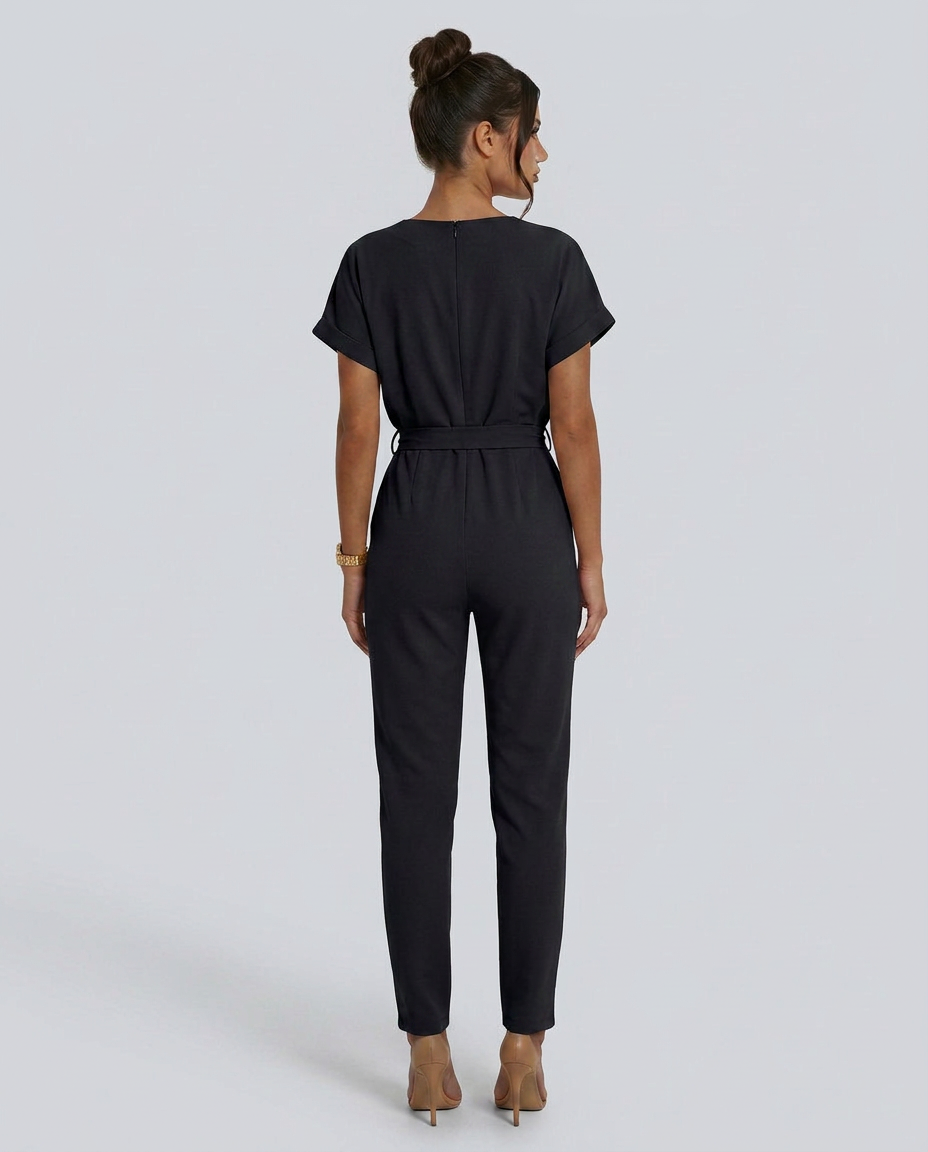 Jill | Jumpsuit with Waist Tie and Short Sleeves