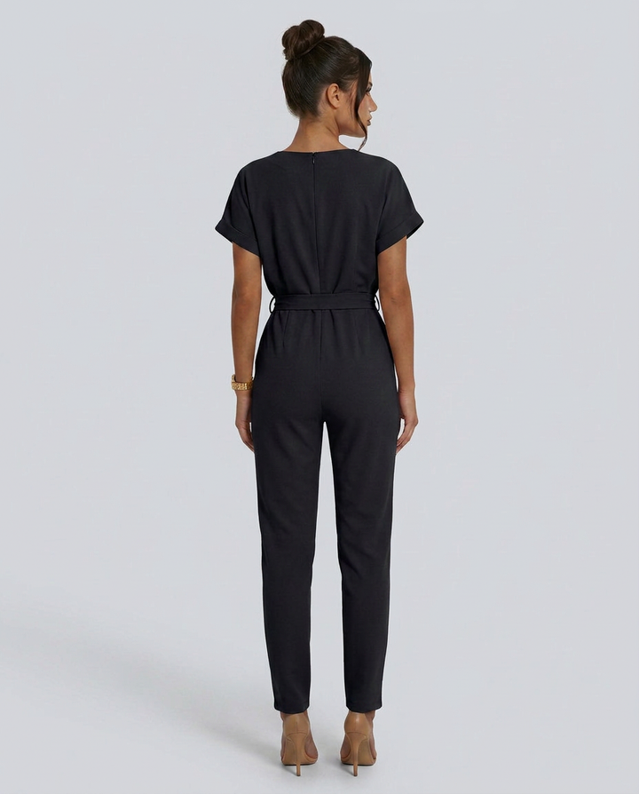 Jill | Jumpsuit with Waist Tie and Short Sleeves