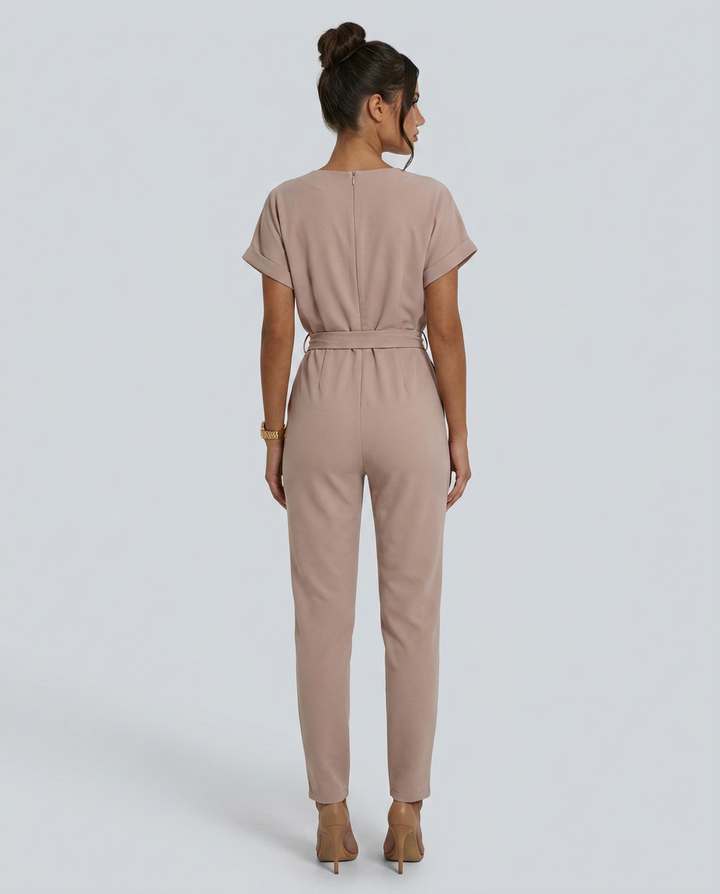 Jill | Jumpsuit with Waist Tie and Short Sleeves