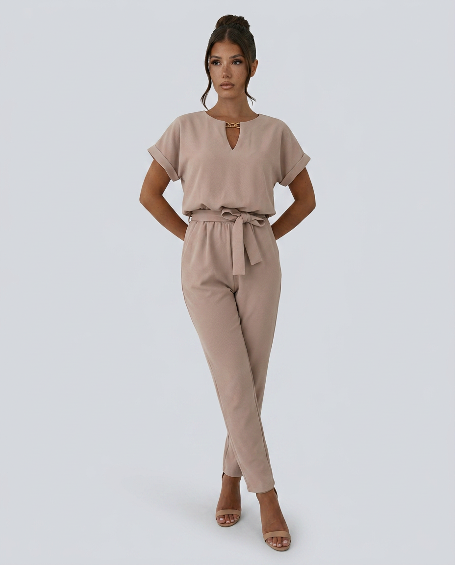 Jill | Jumpsuit with Waist Tie and Short Sleeves