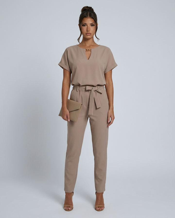 Jill | Jumpsuit with Waist Tie and Short Sleeves
