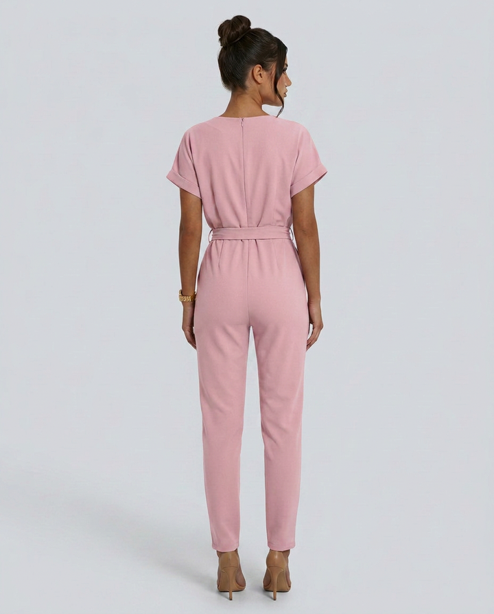 Jill | Jumpsuit with Waist Tie and Short Sleeves