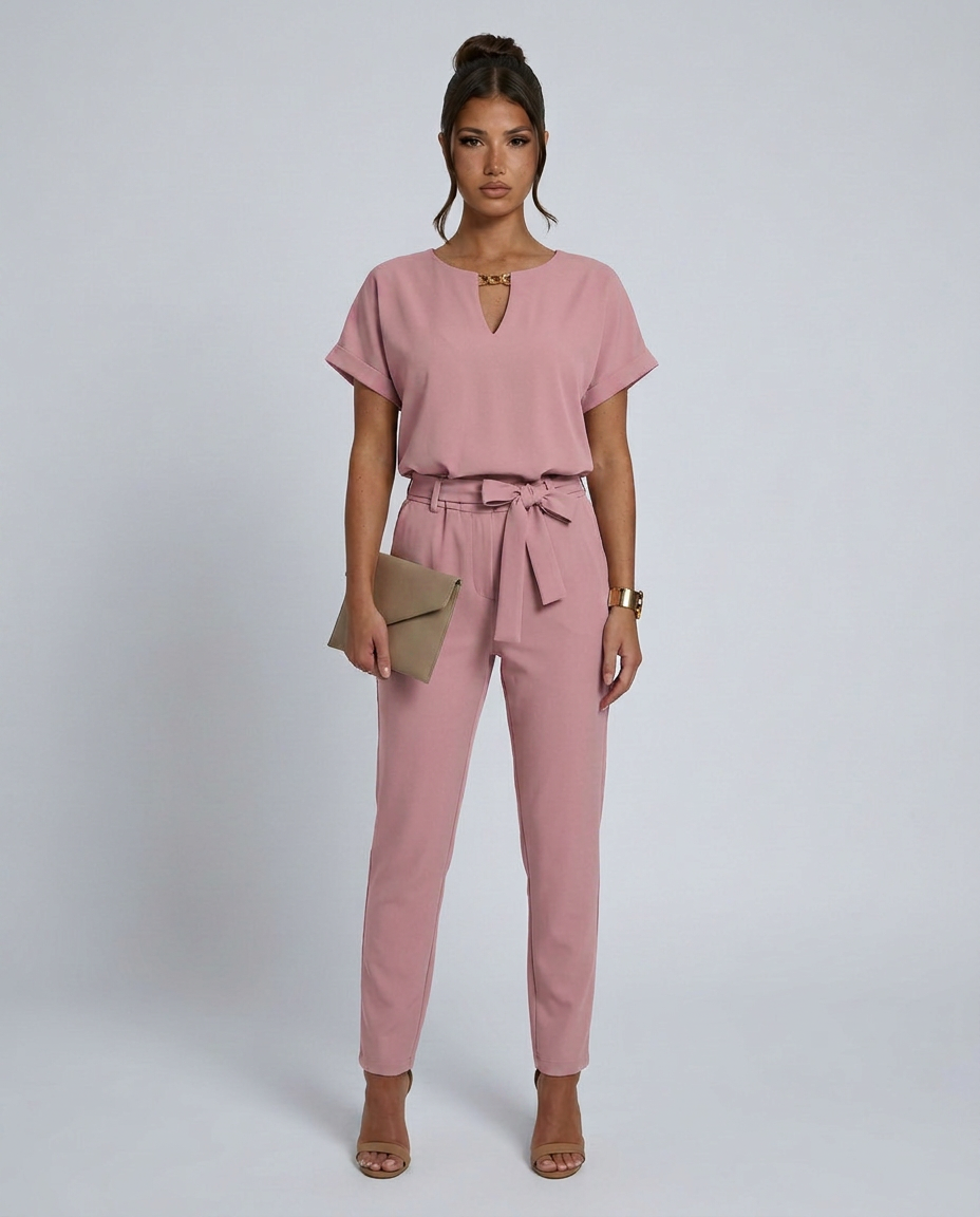 Jill | Jumpsuit with Waist Tie and Short Sleeves