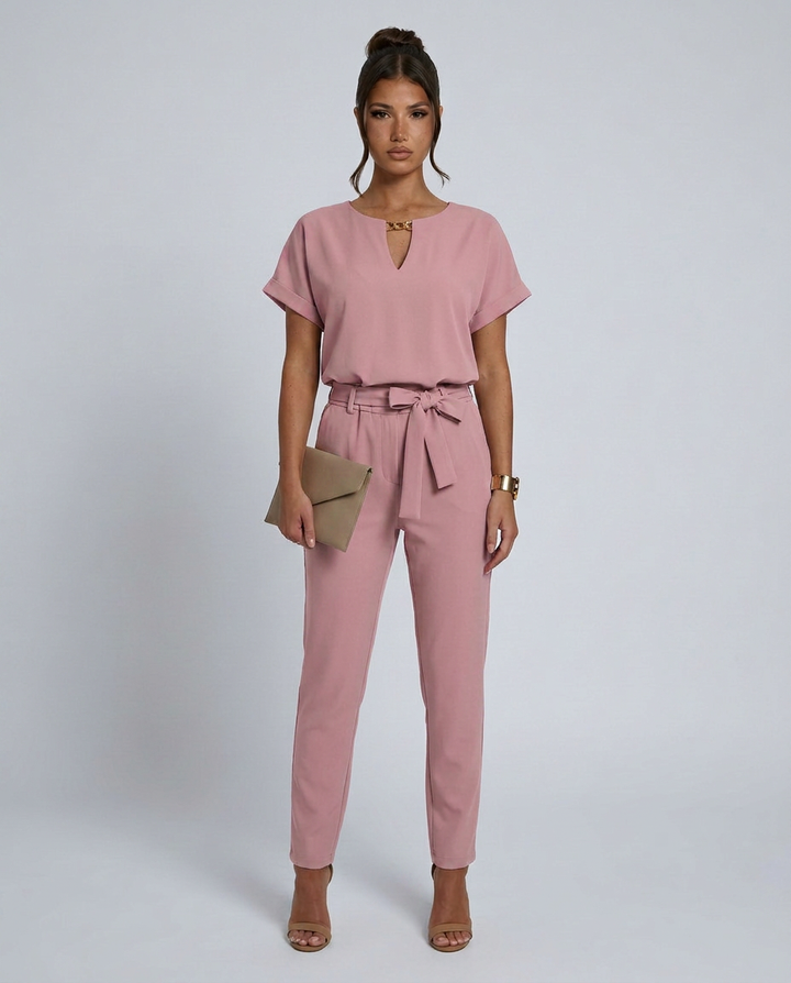 Jill | Jumpsuit with Waist Tie and Short Sleeves