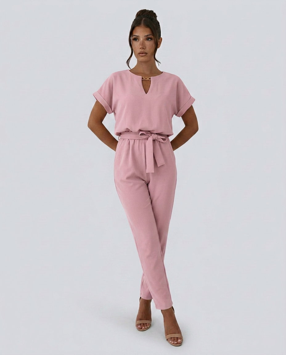 Jill | Jumpsuit with Waist Tie and Short Sleeves
