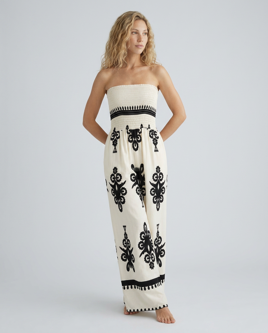 Lilia | Strapless Jumpsuit with Wide-Leg Trousers
