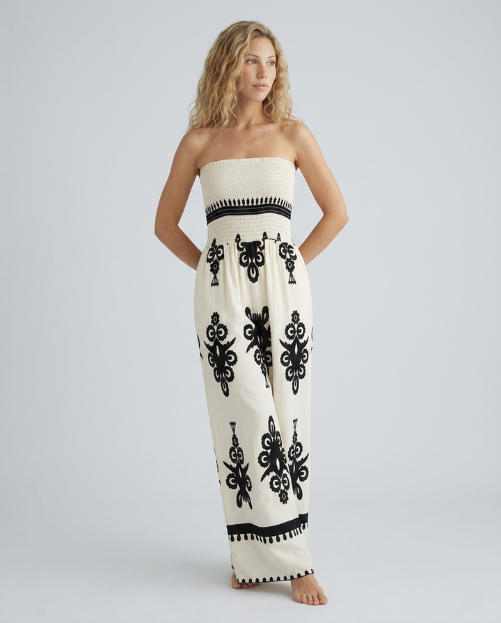 Lilia | Strapless Jumpsuit with Wide-Leg Trousers