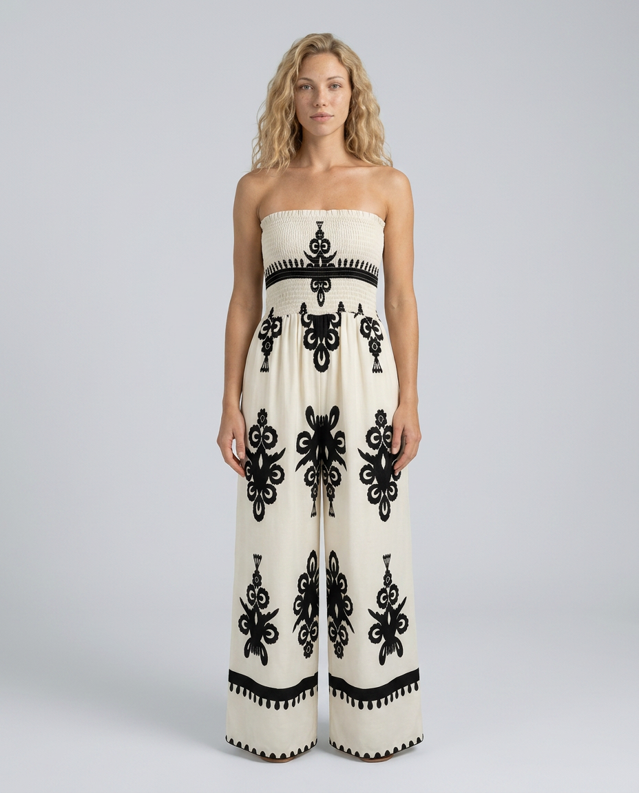 Lilia | Strapless Jumpsuit with Wide-Leg Trousers