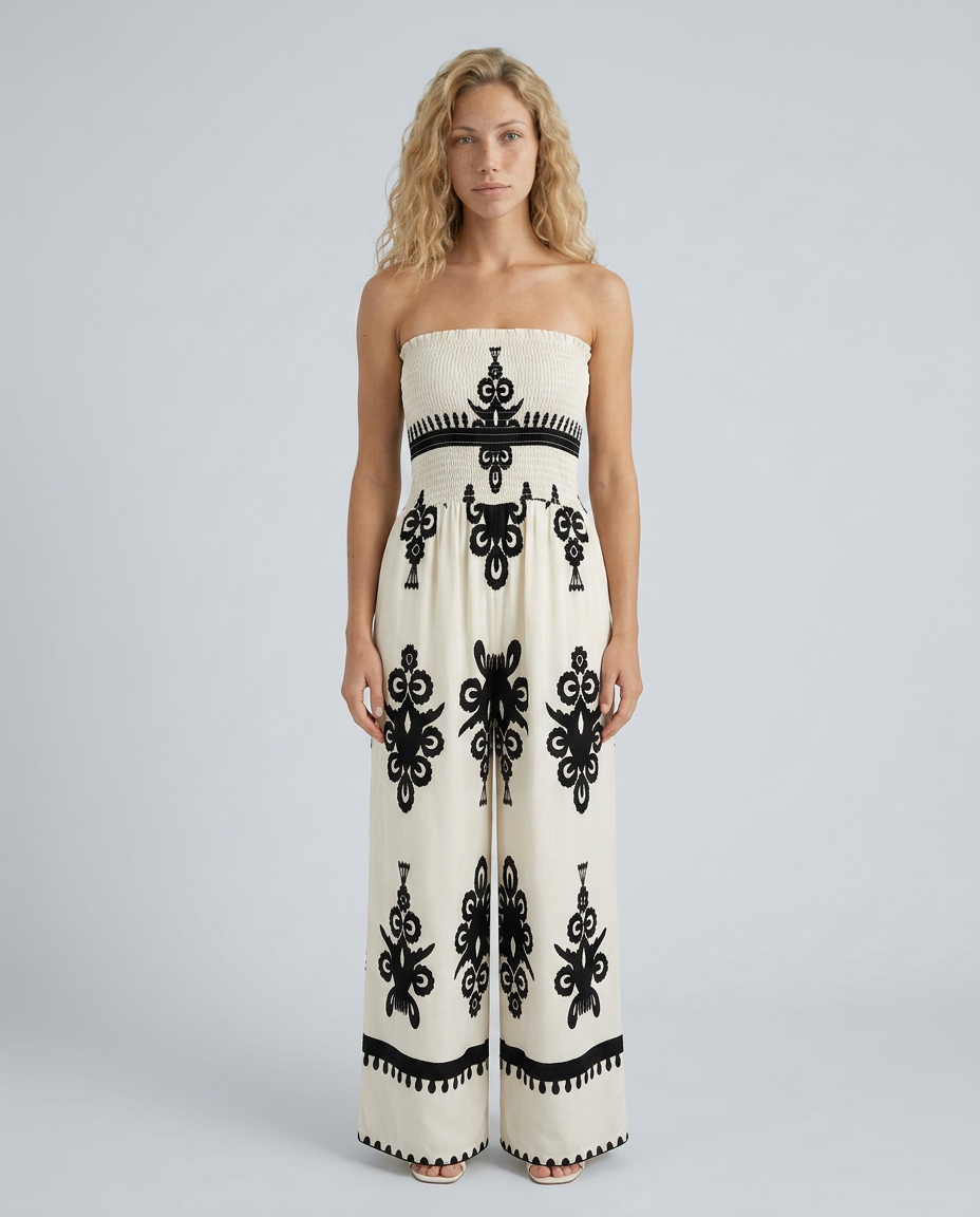 Lilia | Strapless Jumpsuit with Wide-Leg Trousers