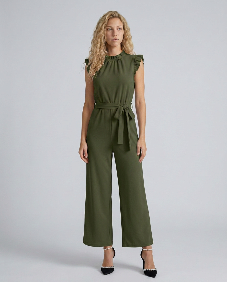 Amy | Jumpsuit with Ruffle Sleeves and Waist Tie