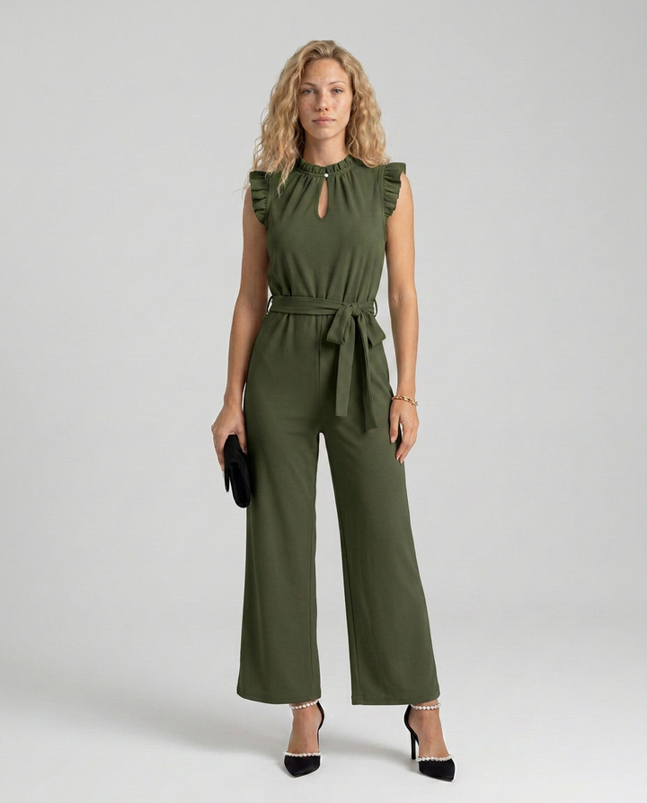 Amy | Jumpsuit with Ruffle Sleeves and Waist Tie