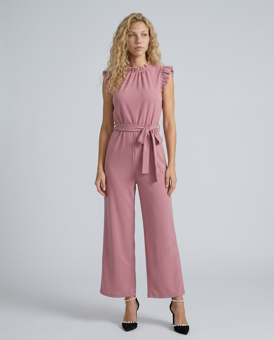 Amy | Jumpsuit with Ruffle Sleeves and Waist Tie